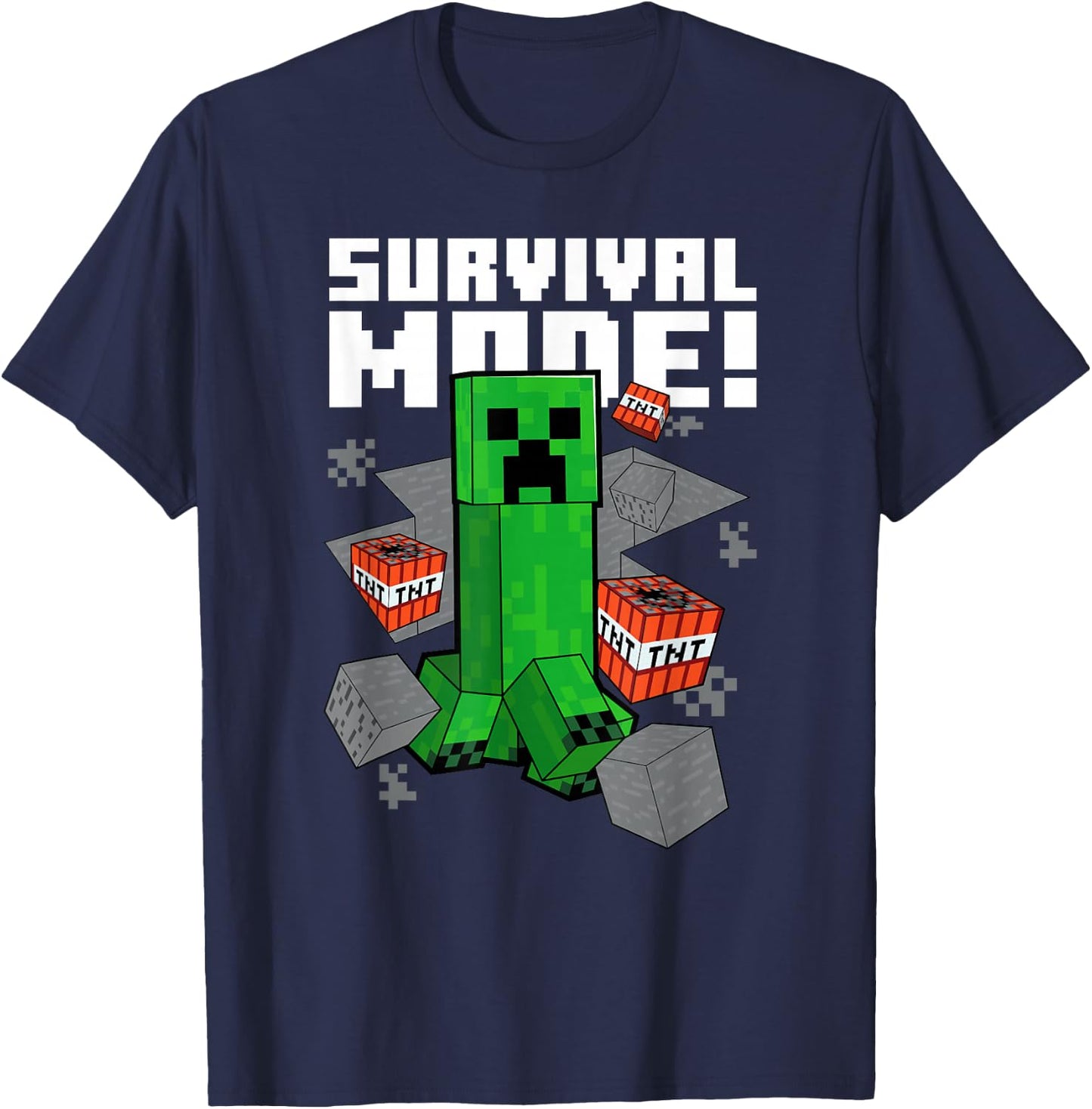 Minecraft Survival Mode Creeper Explosion T-Shirt - T-Shirt | Navy
