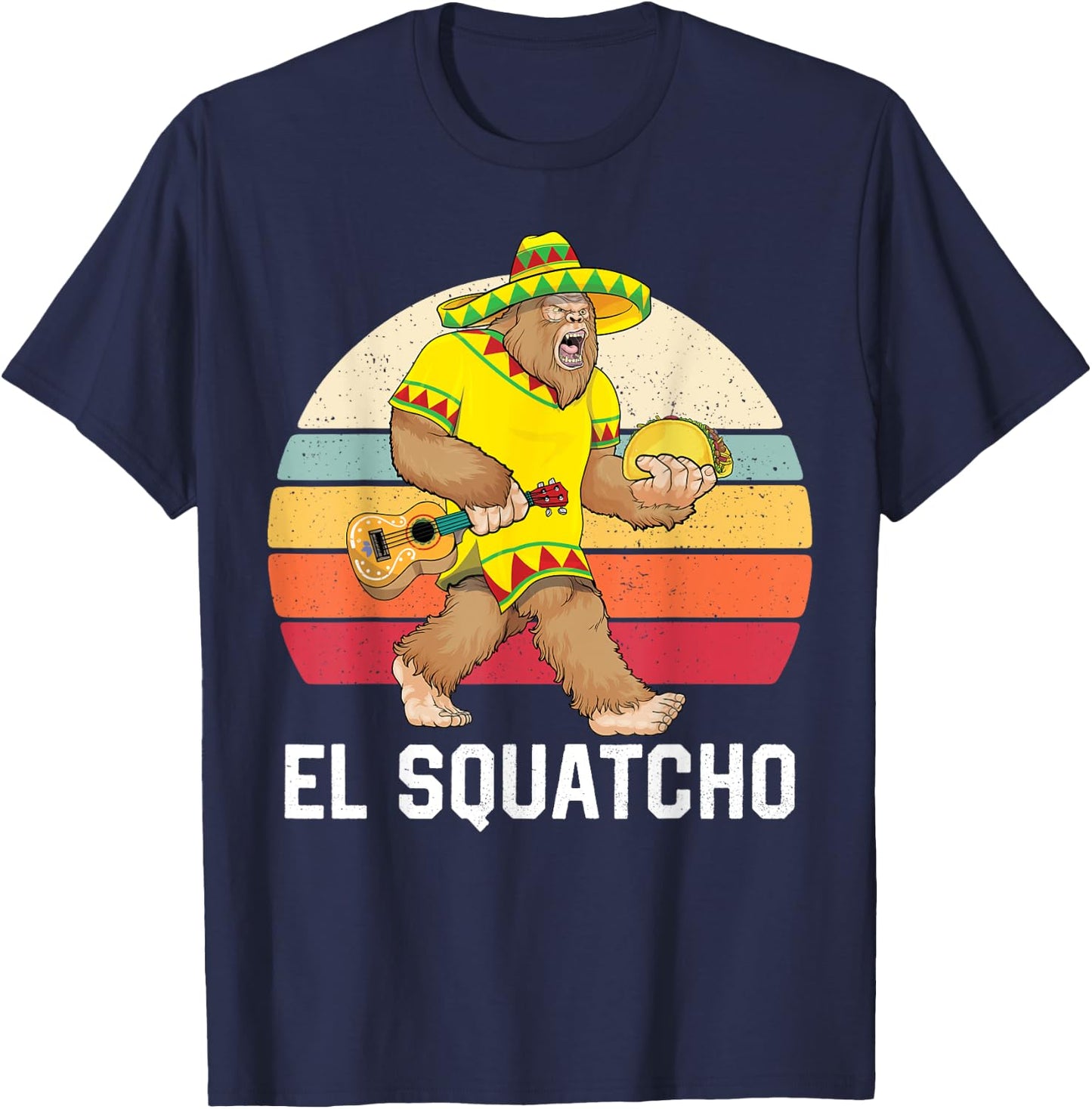 Bigfoot El Squatcho Cinco de Mayo Mexican Poncho Sombrero T-Shirt - T-Shirt | Navy