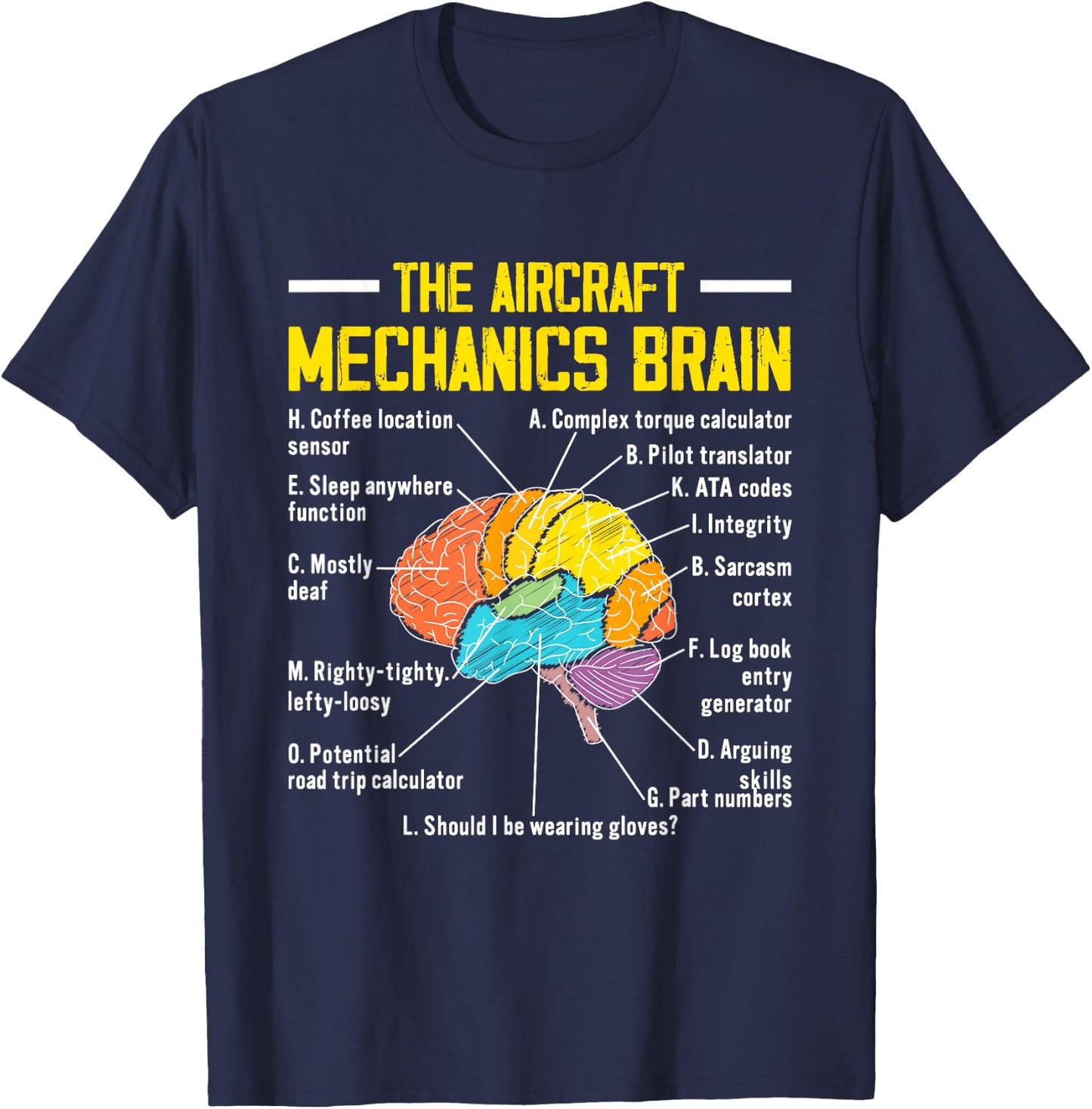Aircraft Mechanics Brain Funny Aviation Airplane Maintenance T-Shirt - T-Shirt | Navy