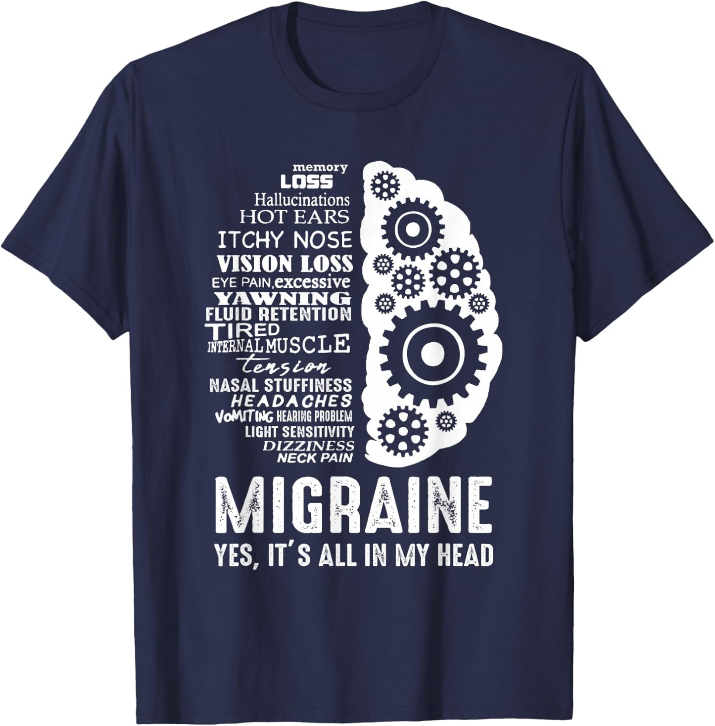 Migraine Awareness - It's all in my Head You are not alone T-Shirt - T-Shirt | Navy