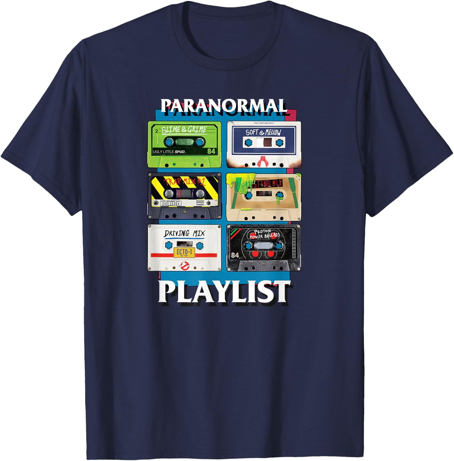 Ghostbusters Paranormal Playlist Cassettes Retro Movie T-Shirt - T-Shirt | Navy