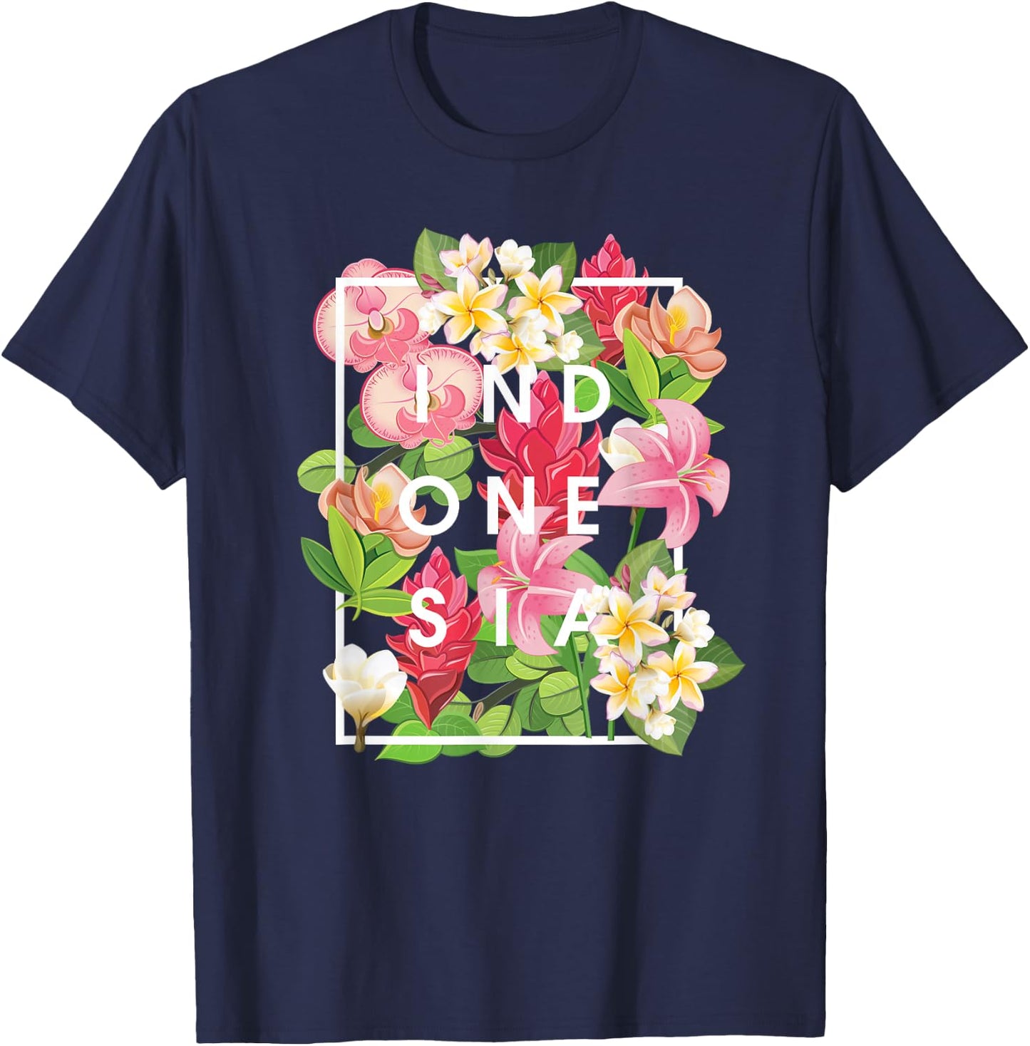Flowers of Indonesia Word Art - Indonesian Pride T-Shirt - T-Shirt | Navy