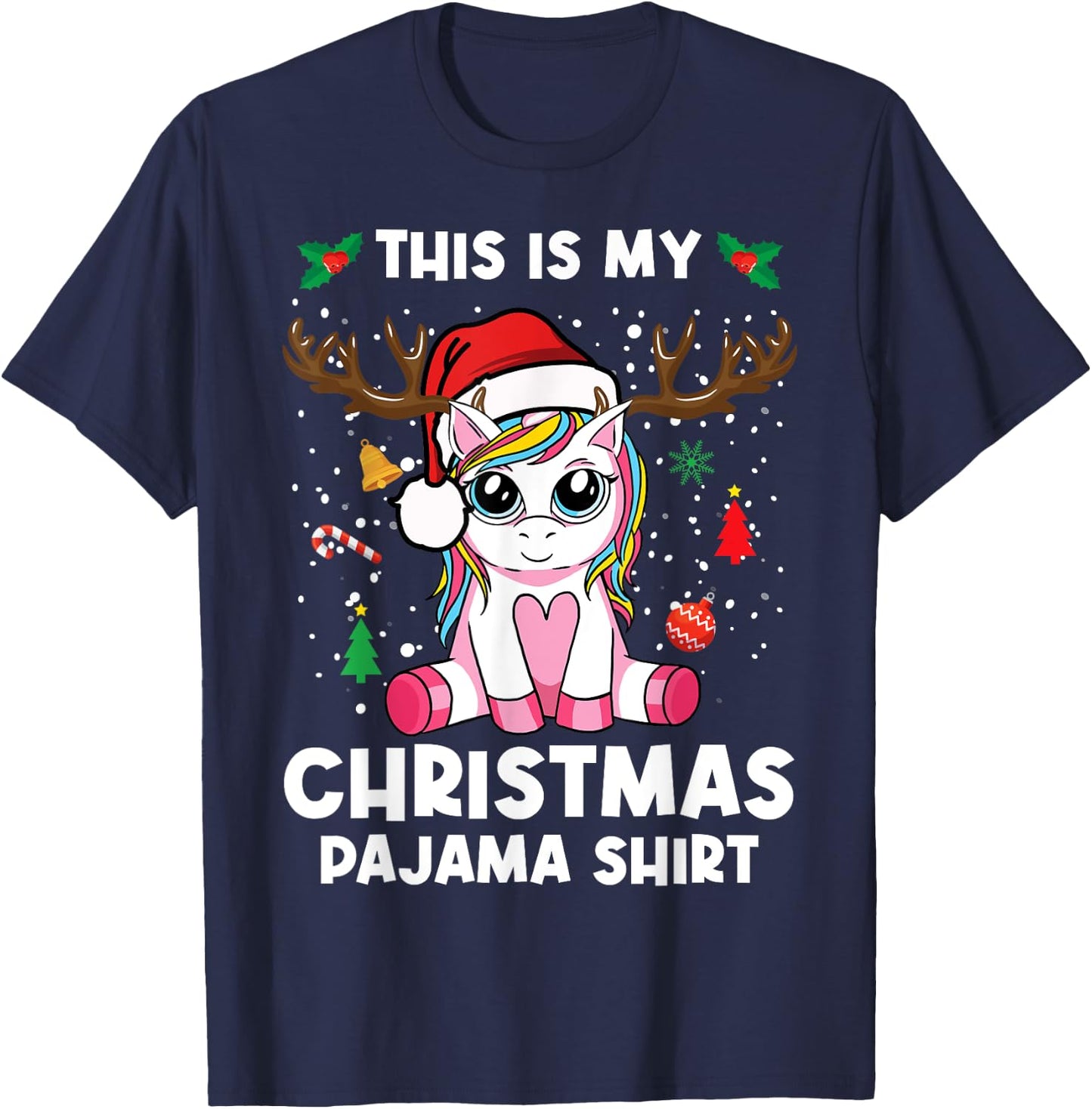 This Is My Christmas Pajama Shirt Girls Unicorn Christmas T-Shirt - T-Shirt | Navy