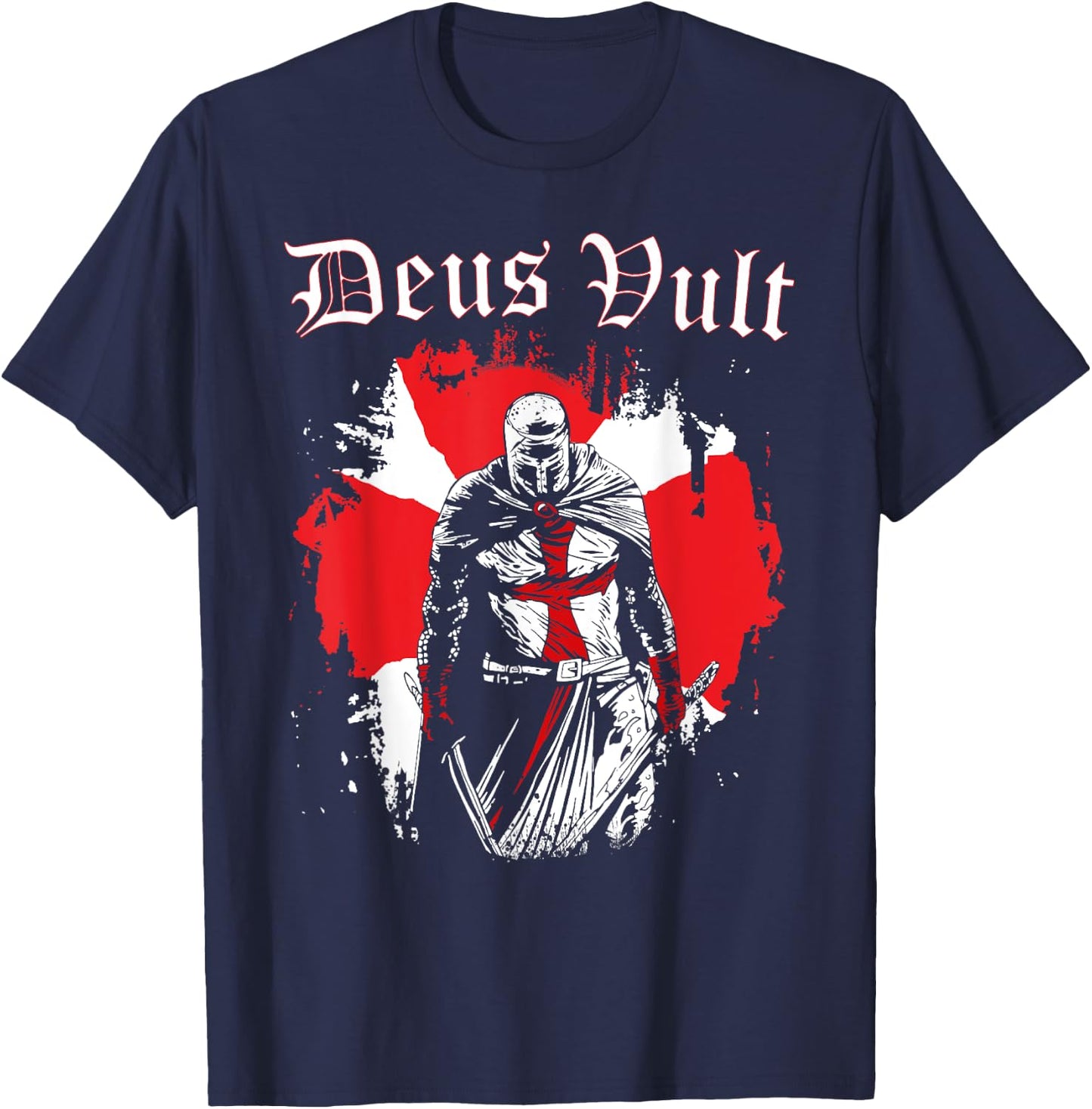 Warrior Knight Templar Crusader Medieval Deus & Vult T-Shirt - T-Shirt | Navy