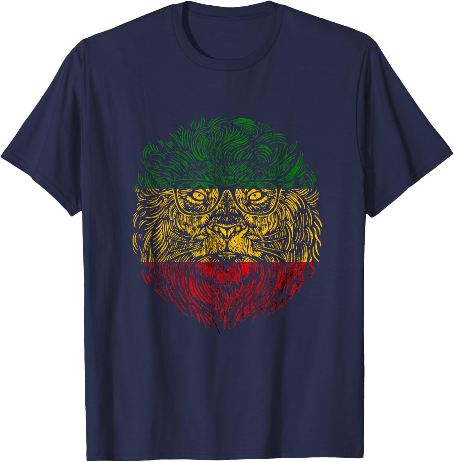 Regga Lion Of Judah Rasta Jamaica Etophian Lion Rastafarian T-Shirt - T-Shirt | Navy