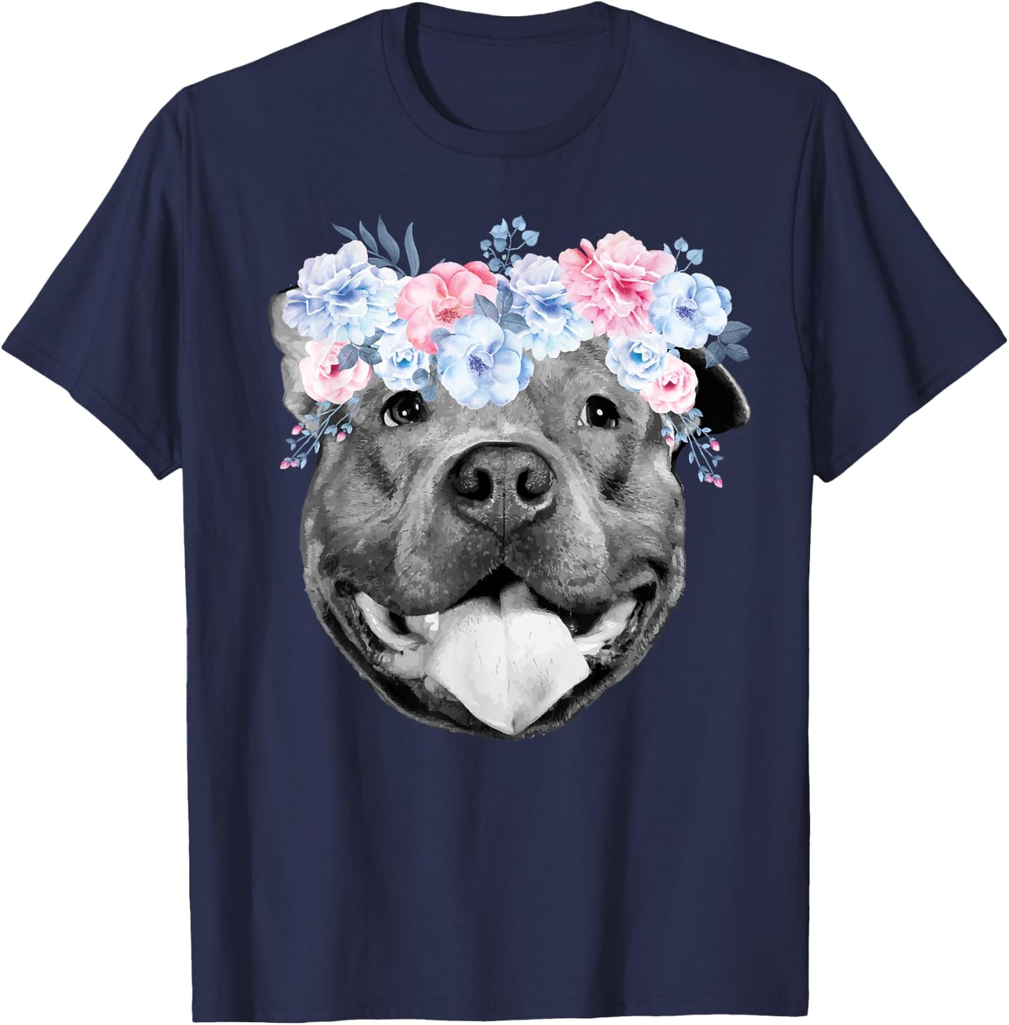 Cute Pitbull - Pitbull lover Hippie Floral Flower Pittie Mom T-Shirt - T-Shirt | Navy