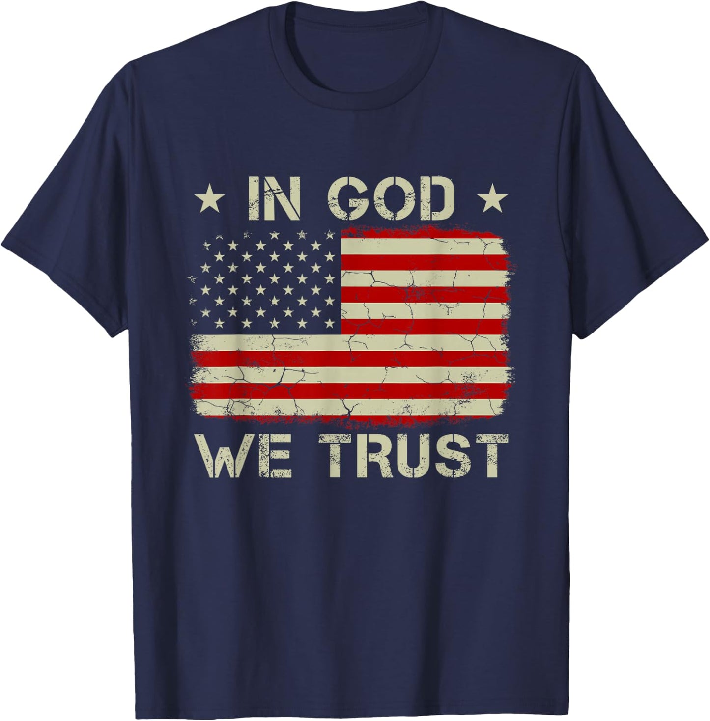 Vintage Old American Flag In God We Trust Christian T-Shirt - T-Shirt | Navy