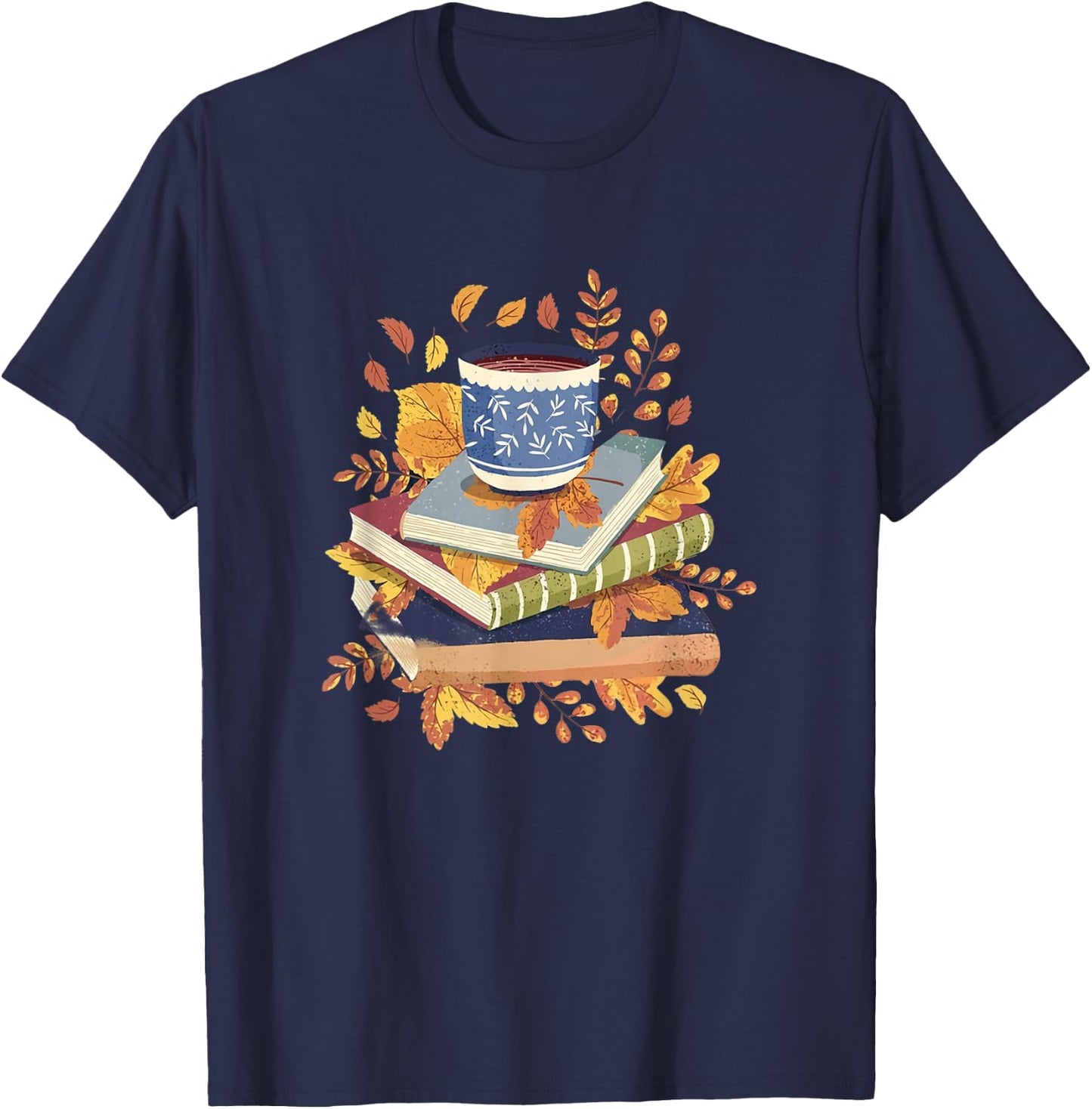 Book & Autumn Fall Lover Bookworm Hello Fall Bookish Reading T-Shirt - T-Shirt | Navy