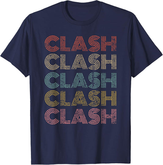 Clash Vintage Retro Text Apparel 70s 80s Gaming Gift T-Shirt - T-Shirt | Navy