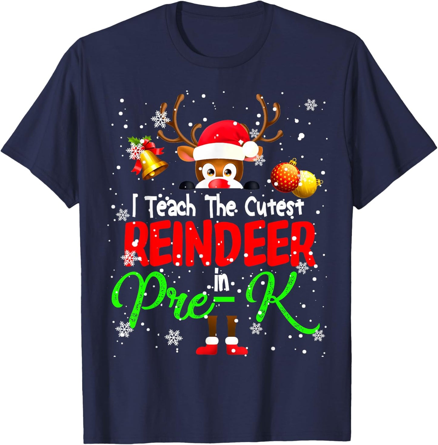 I Teach The Cutest Reindeer In Pre-K Christmas Teacher T-Shirt - T-Shirt | Navy