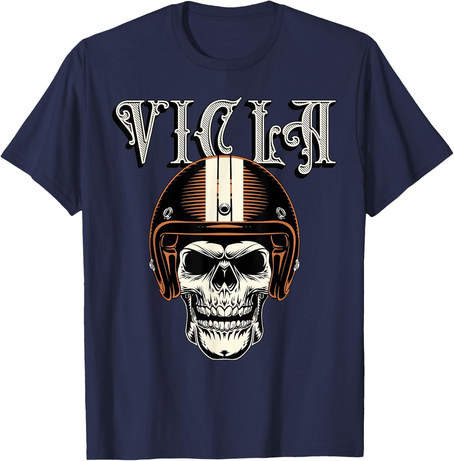 Vicla Gangster Biker Skull Motorcycle Rider Design T-Shirt - T-Shirt | Navy