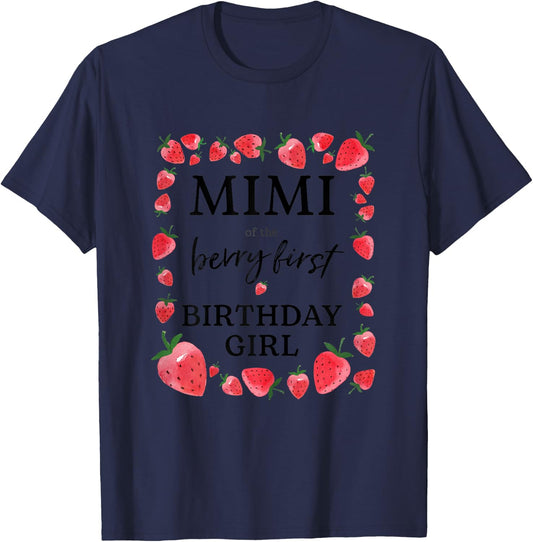 Mimi of The Berry First Birthday Girl Sweet One Strawberry T-Shirt - T-Shirt | Navy