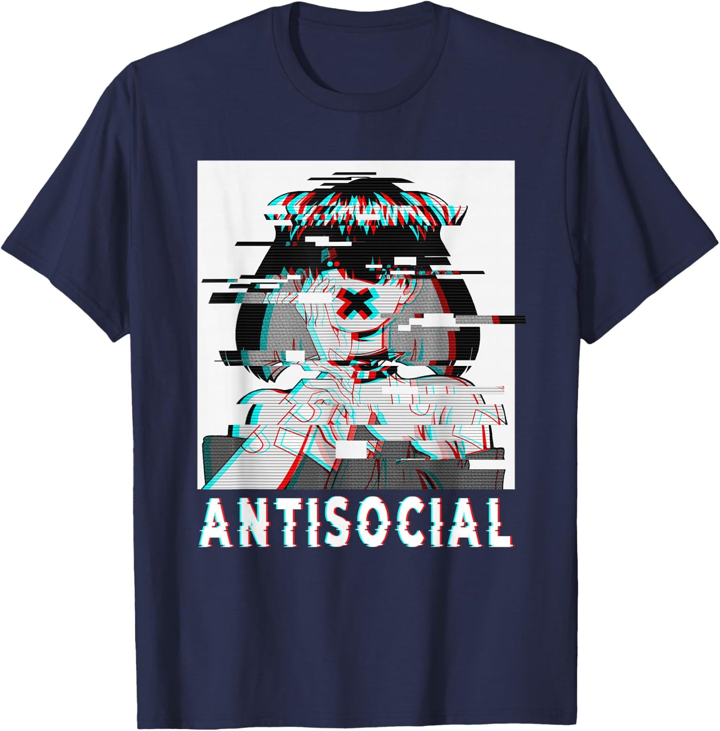 Antisocial Anti Social Anime Goth Girl Vaporwave Glitch 90s T-Shirt - T-Shirt | Navy