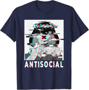 Antisocial Anti Social Anime Goth Girl Vaporwave Glitch 90s T-Shirt - T-Shirt | Navy
