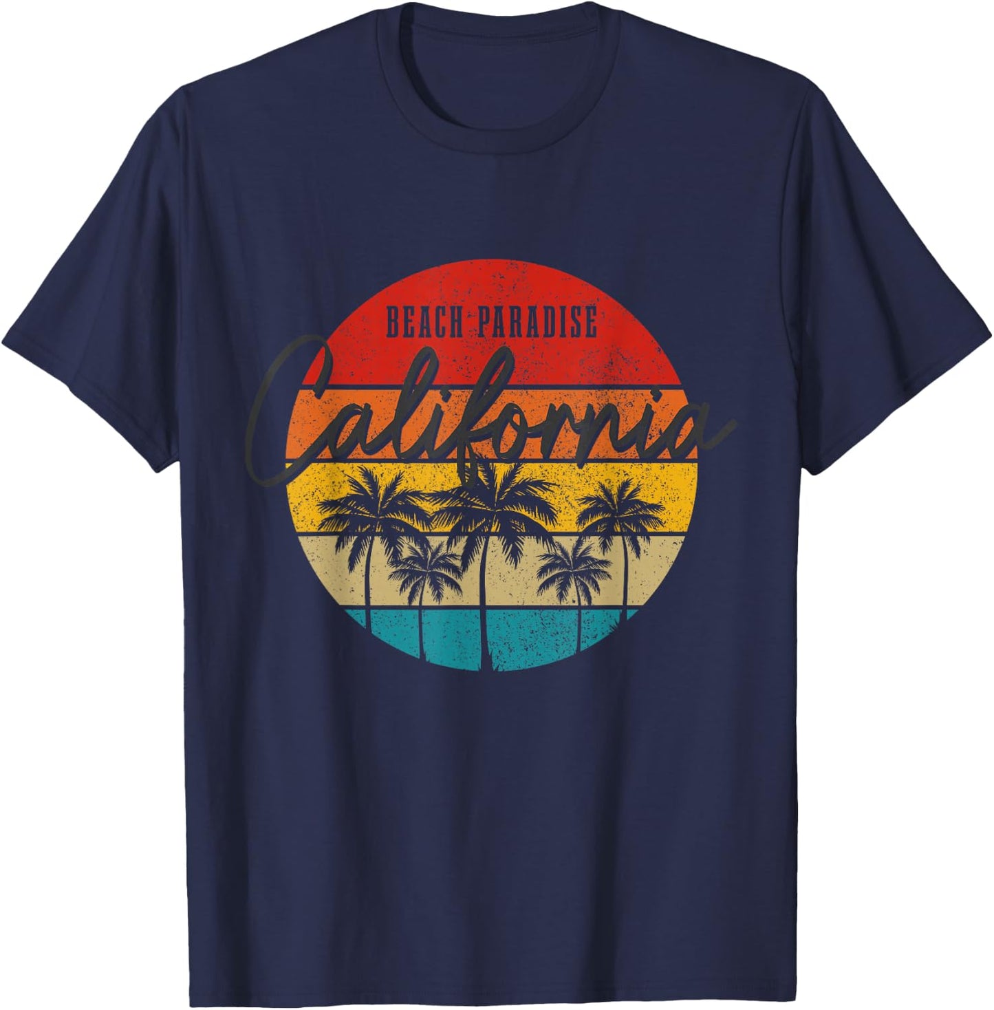 California Beach Paradise Vintage Palm Trees Surfer Retro T-Shirt - T-Shirt | Navy