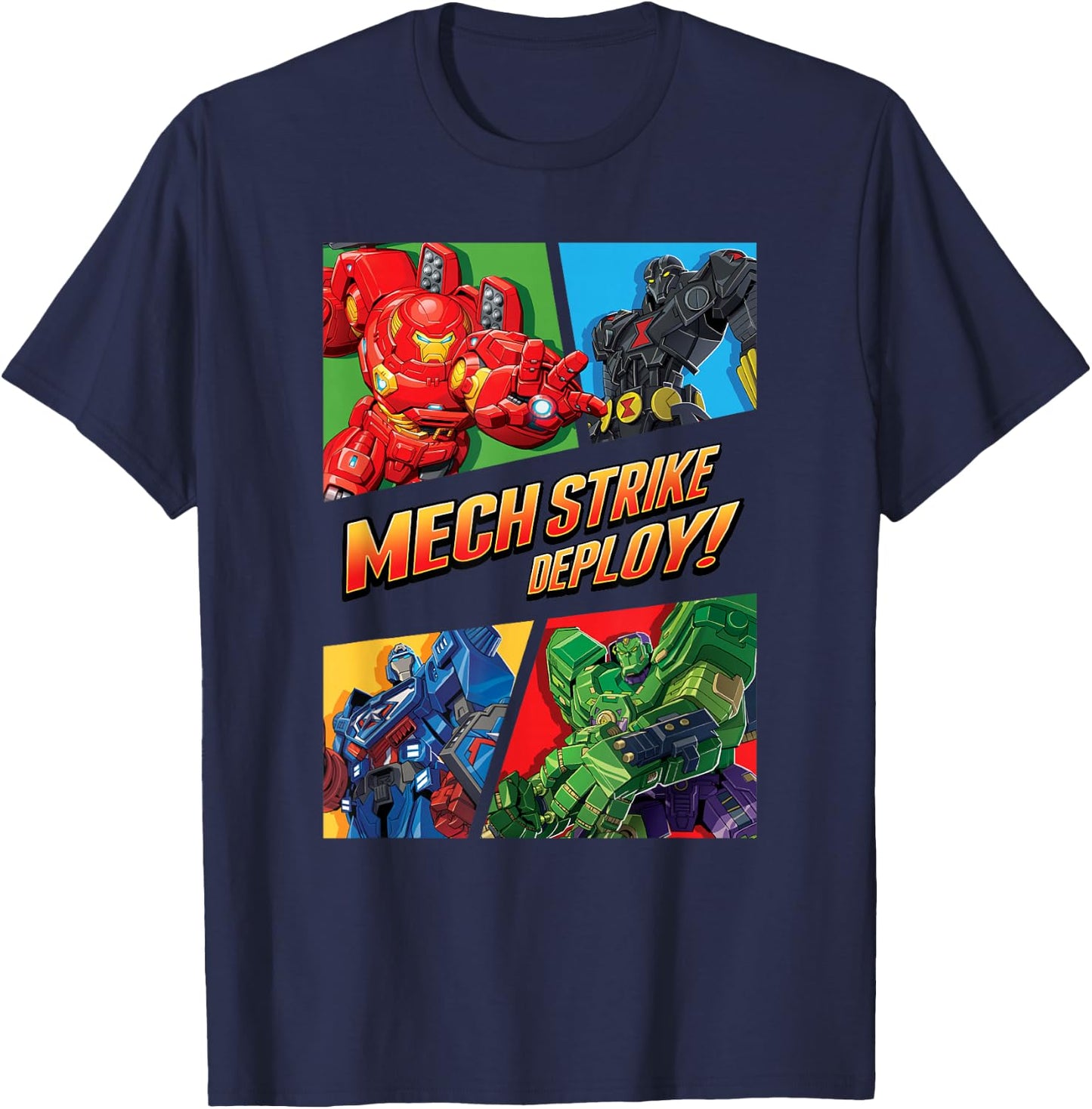 Marvel Avengers Mech Strike Group Shot Panels T-Shirt - T-Shirt | Navy