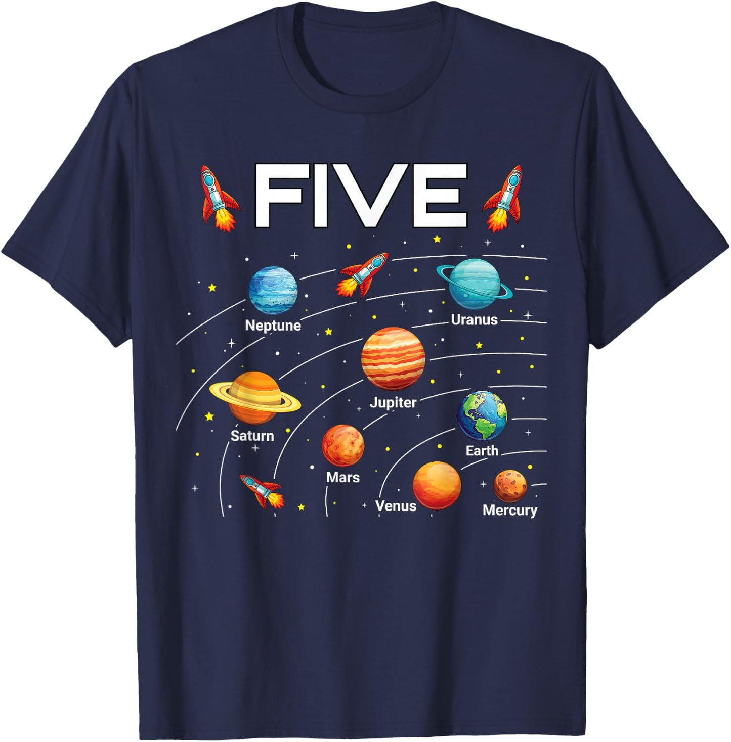 5 Year Old Shirt Boys Girls Space Planets 5th Birthday Boy T-Shirt - T-Shirt | Navy