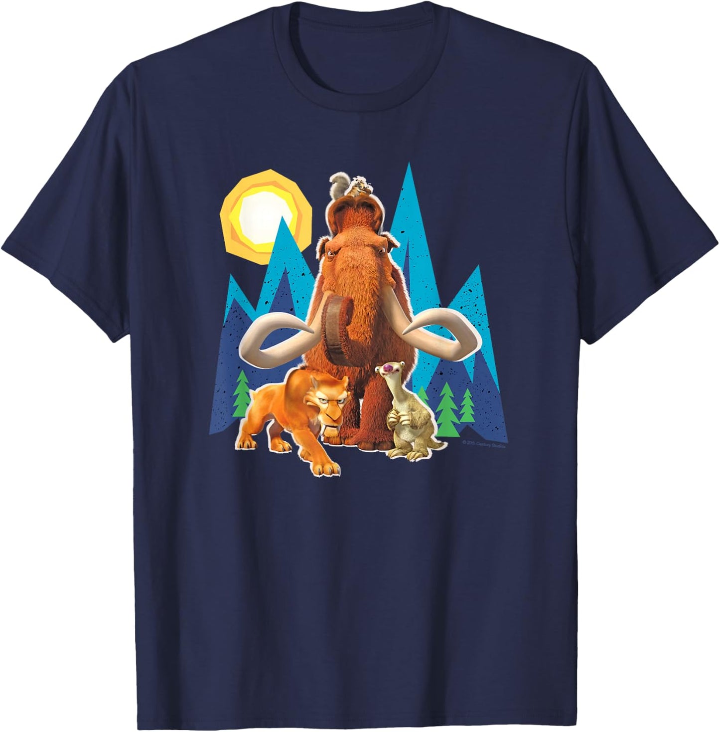 Ice Age Manfred Diego Sid and Scrat Cutout Mountains T-Shirt - T-Shirt | Navy