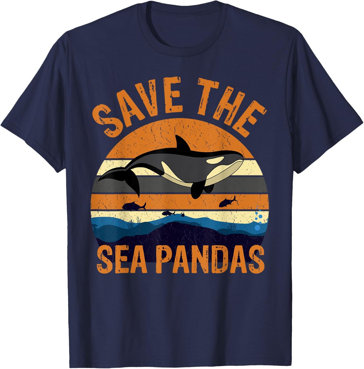 Save The Sea Pandas Rescue Killer Whale Orcas Marine Biology T-Shirt - T-Shirt | Navy