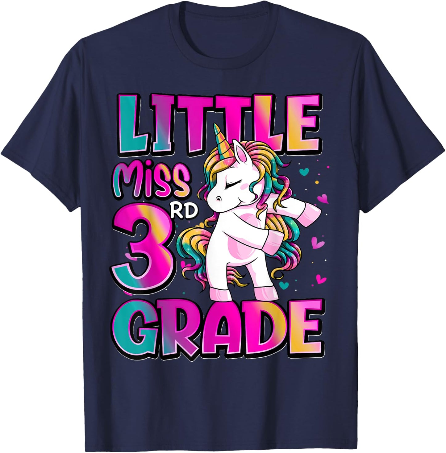 Little Miss 3rd Grade Unicorn Back To School 3rd Grade Girls T-Shirt - T-Shirt | Navy