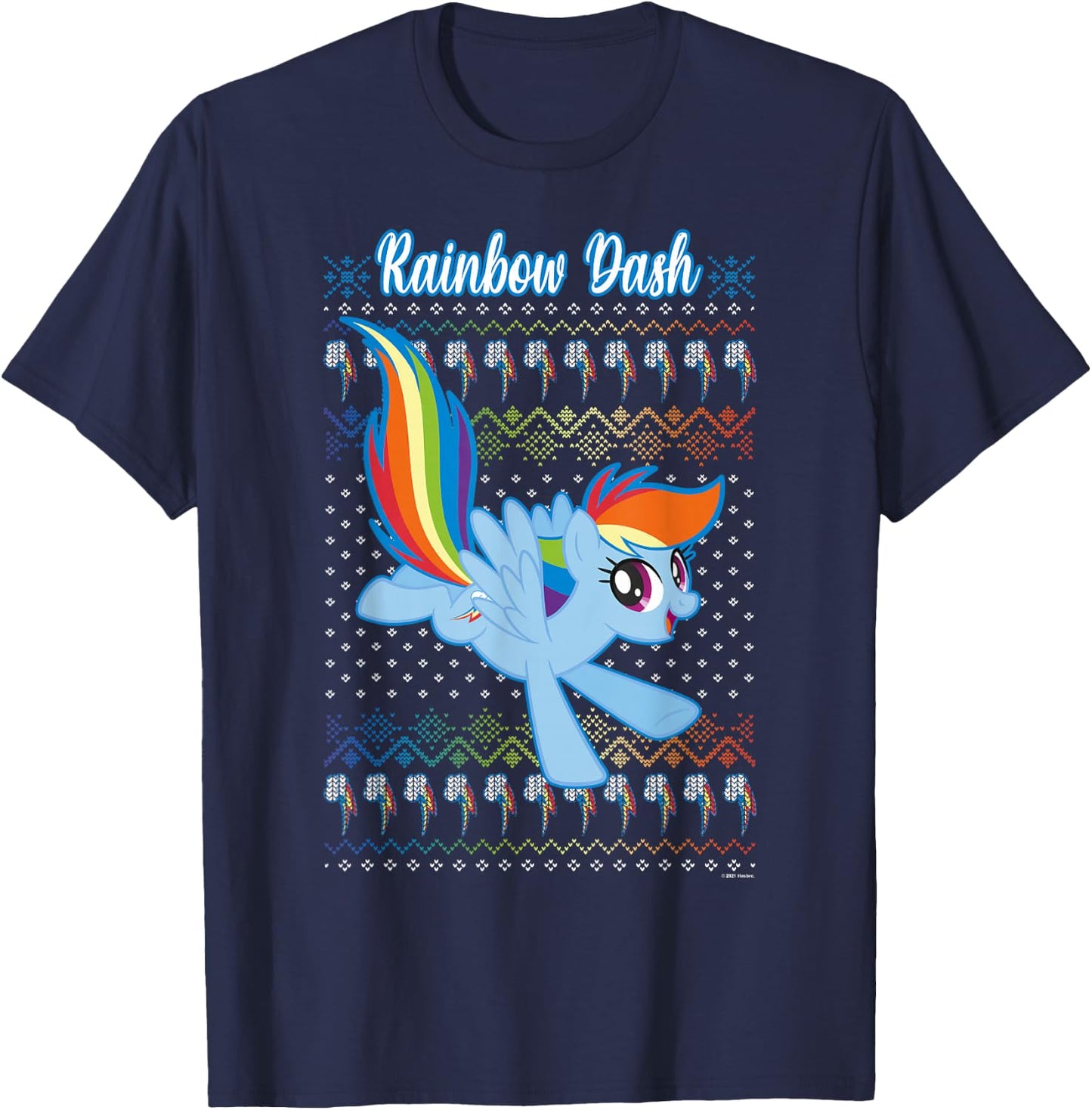 My Little Pony Christmas Rainbow Dash Ugly Sweater T-Shirt - T-Shirt | Navy