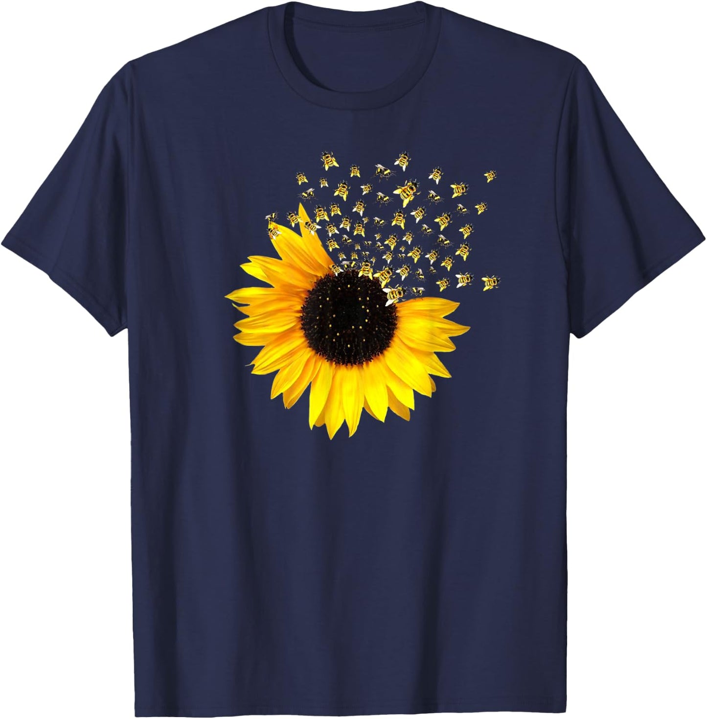 Bumble Bee. Honey Bees. Bee Lover. Sunflower. Yellow Flowers T-Shirt - T-Shirt | Navy