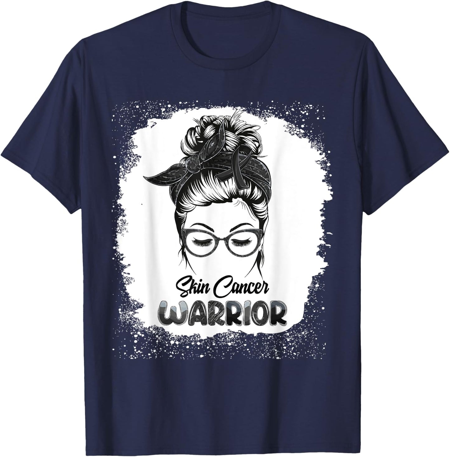 Skin Cancer Warrior Bleached Messy Bun Survivor Believe T-Shirt - T-Shirt | Navy
