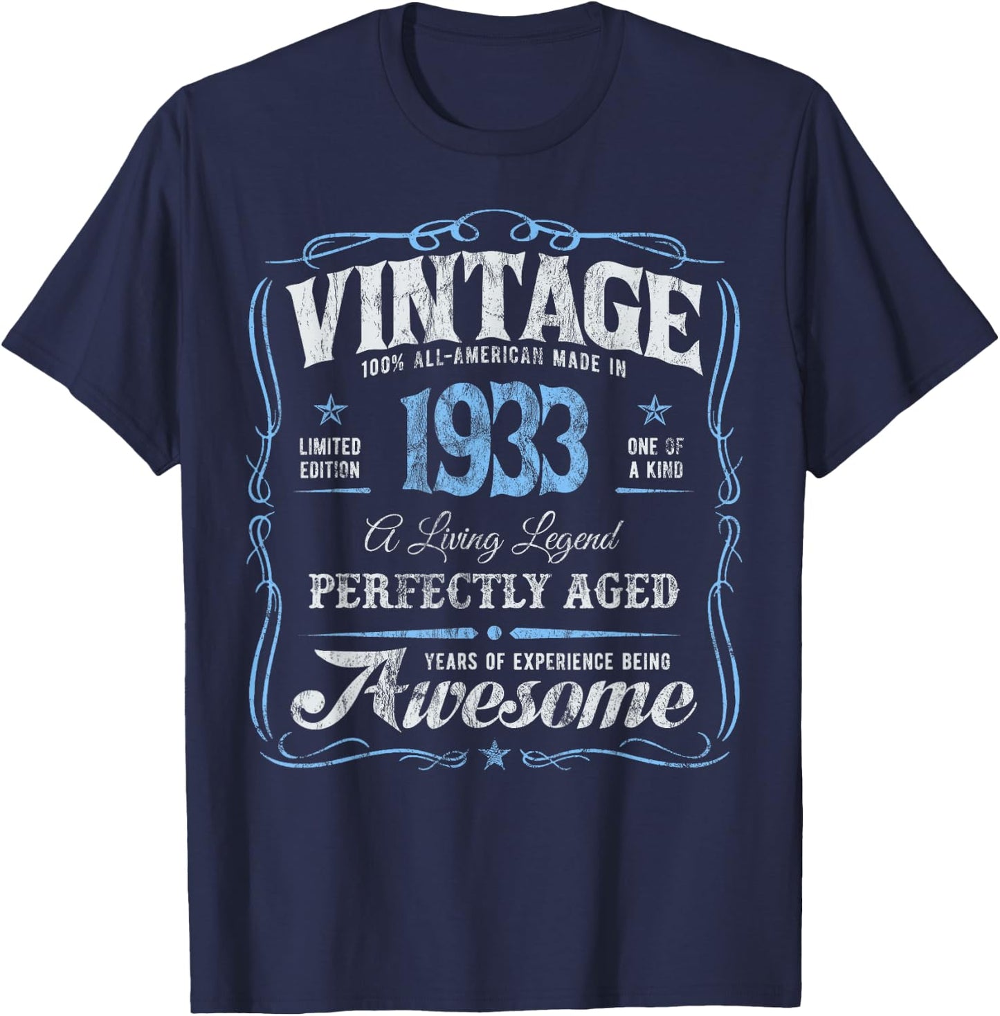 Vintage Classic 92nd Birthday Born In 1933 Original Legend's T-Shirt - T-Shirt | Navy
