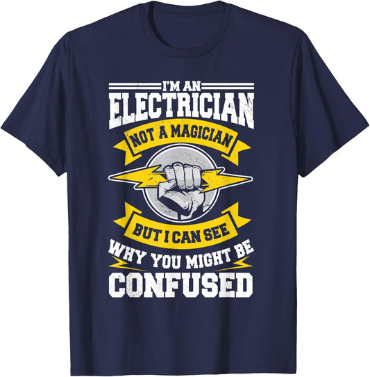 Electrician Magician Electrical Repairman Electronics Tech T-Shirt - T-Shirt | Navy