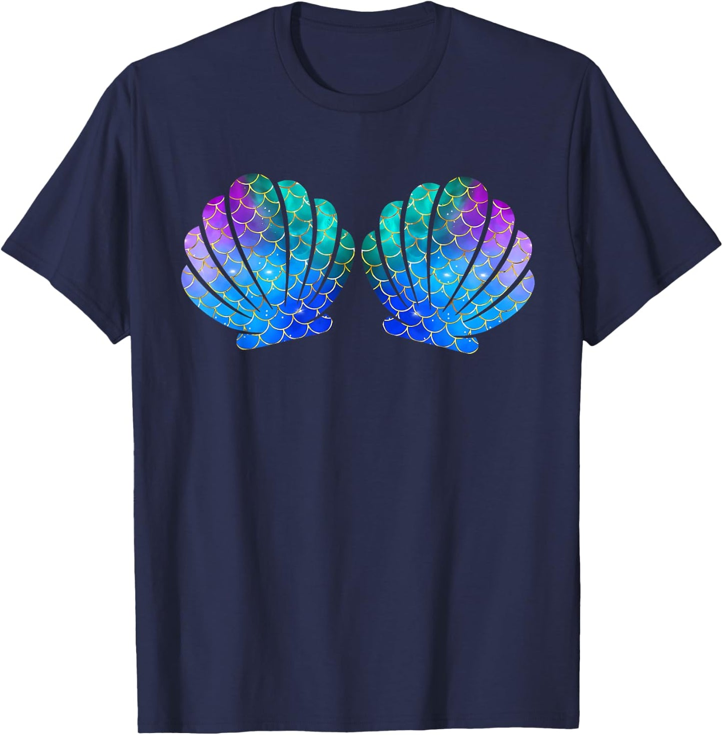Mermaid Sea Shell Bra Costume T-Shirt - T-Shirt | Navy
