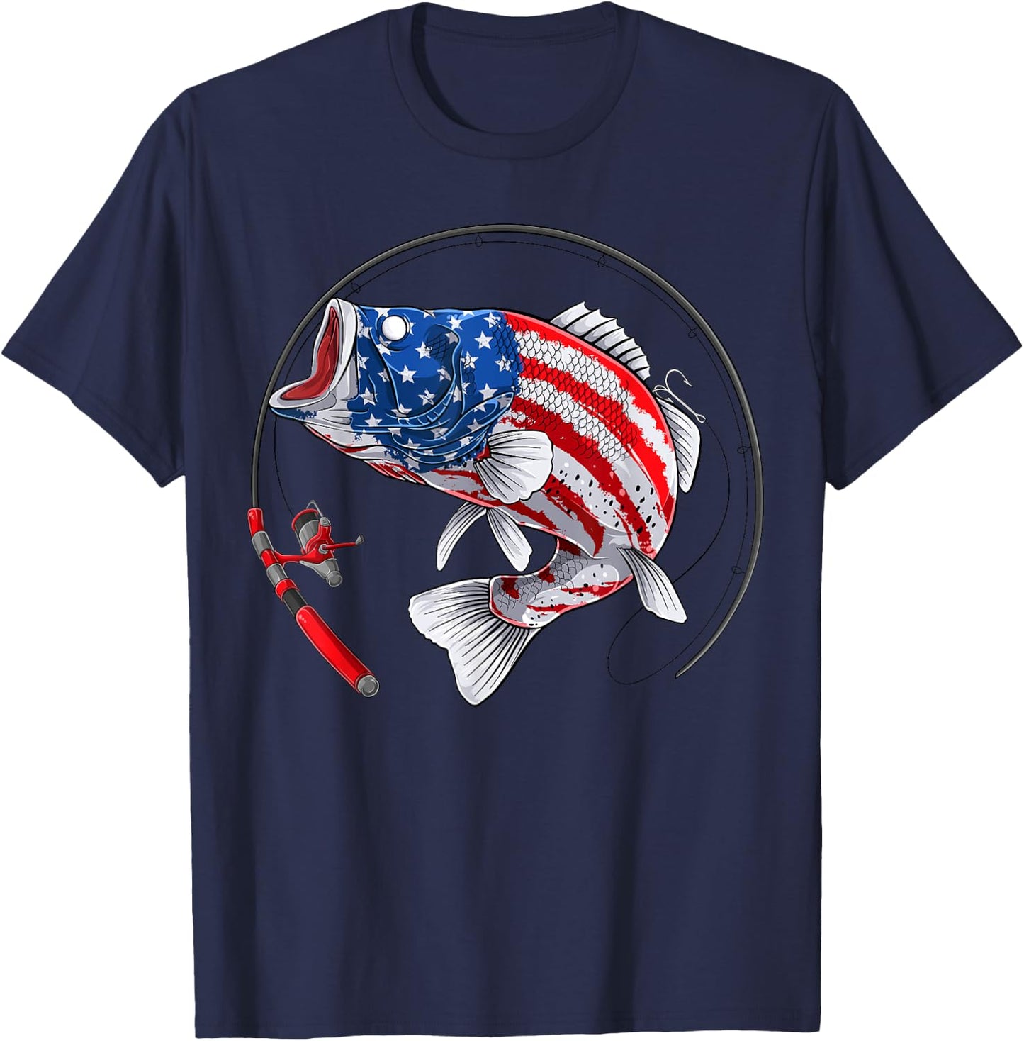 Largemouth bass fish USA American Flag Fishing T-Shirt - T-Shirt | Navy