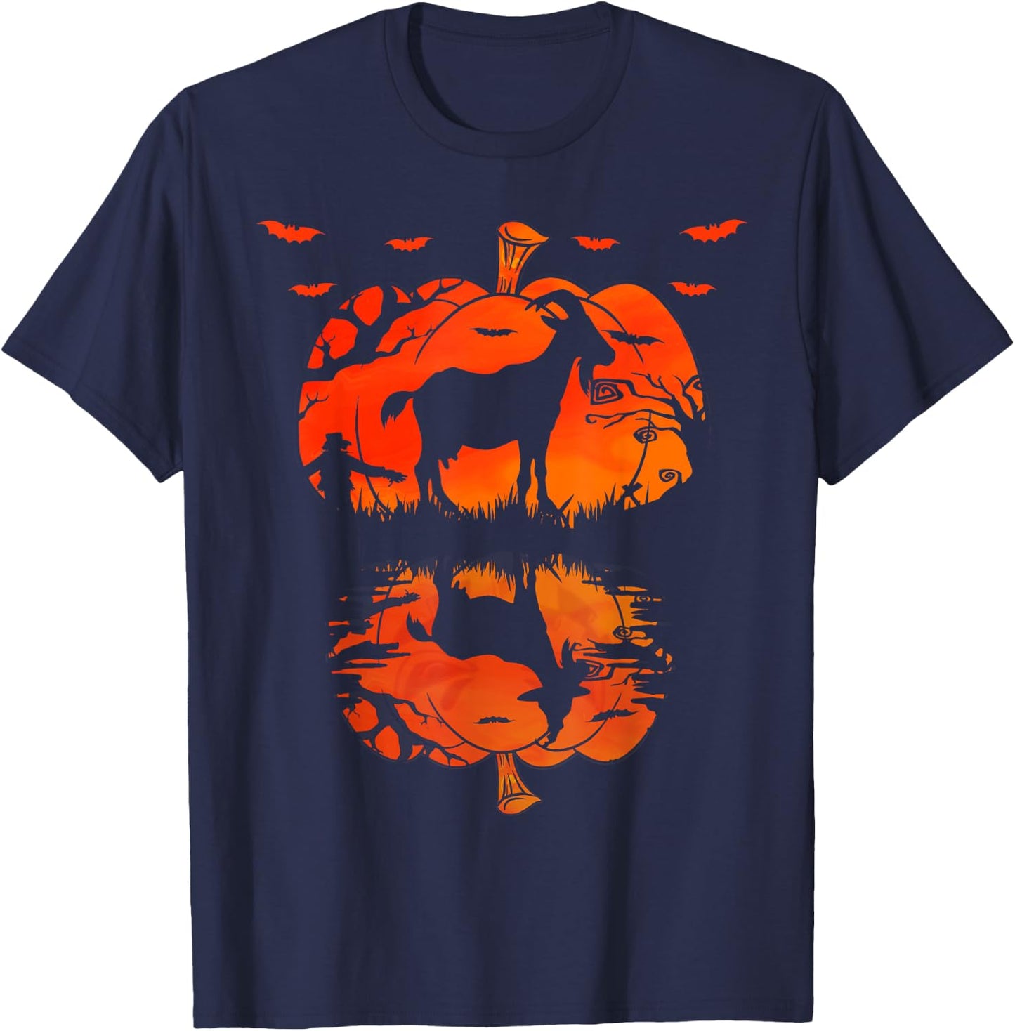 Goat Silhouette Pumpkin Halloween Funny Goat Witch T-Shirt - T-Shirt | Navy