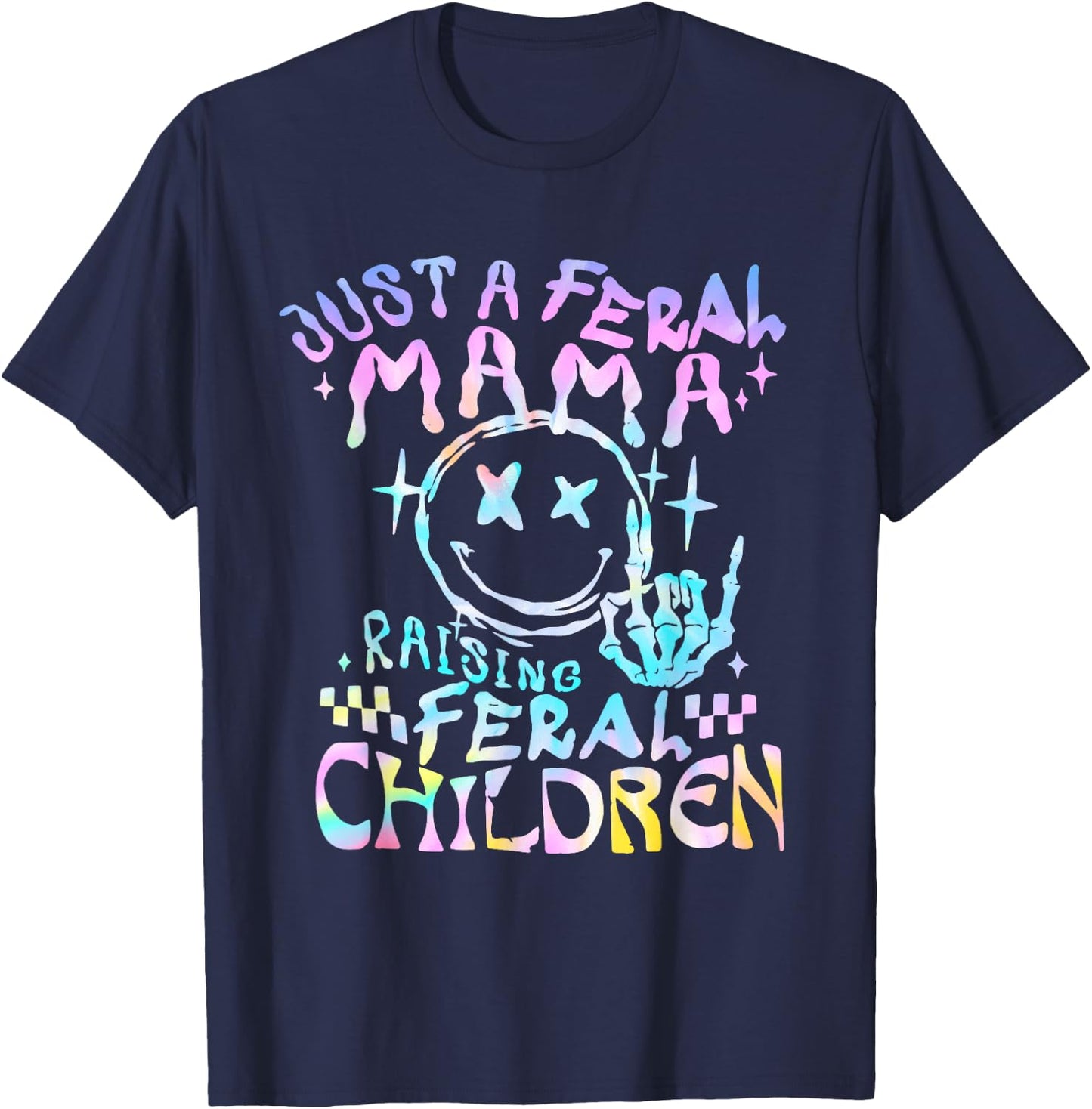 Retro Groovy Just a Feral mama busy raising feral children T-Shirt - T-Shirt | Navy
