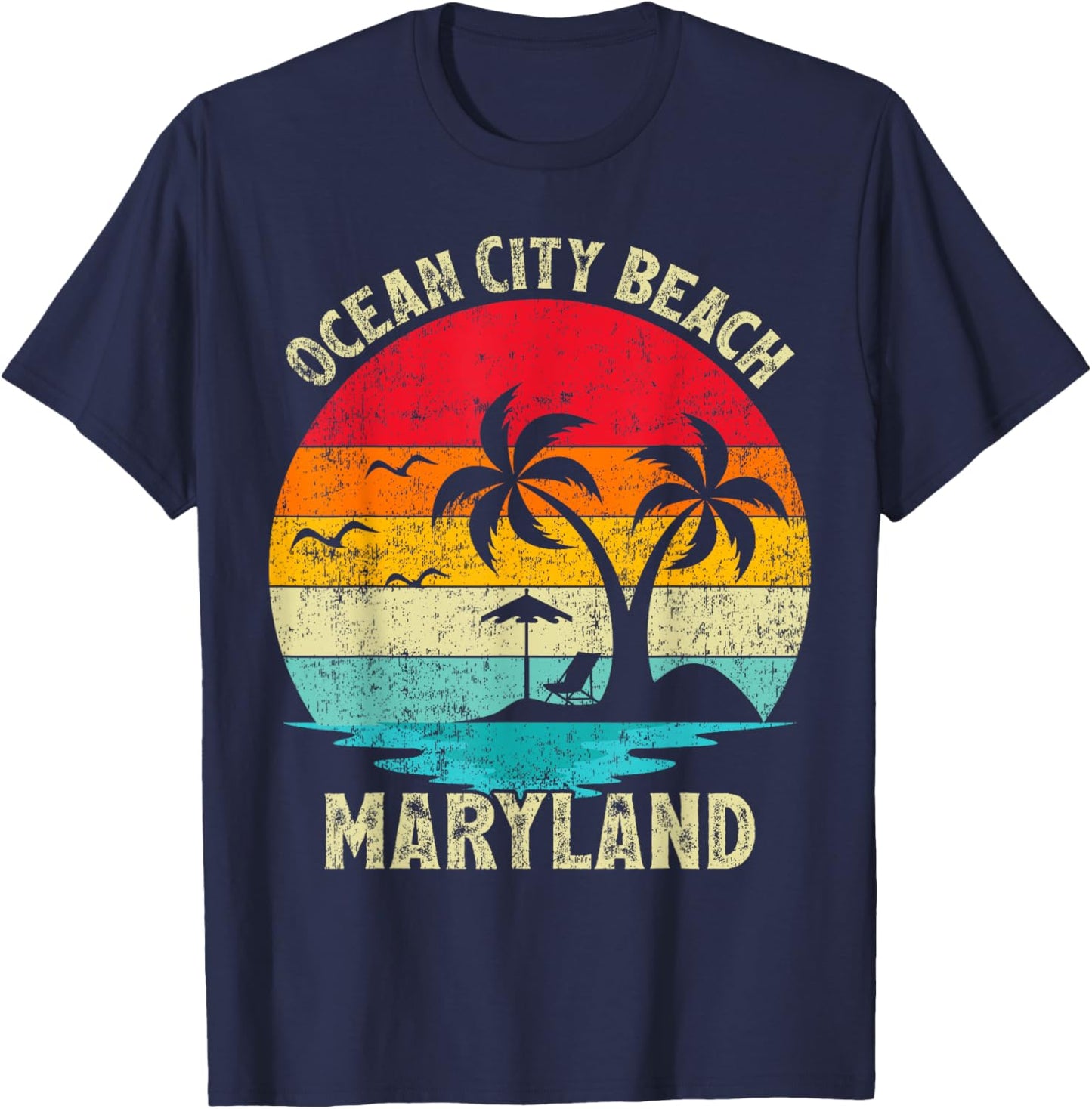 Family Vacation Vintage Retro Maryland Ocean City Beach T-Shirt - T-Shirt | Navy