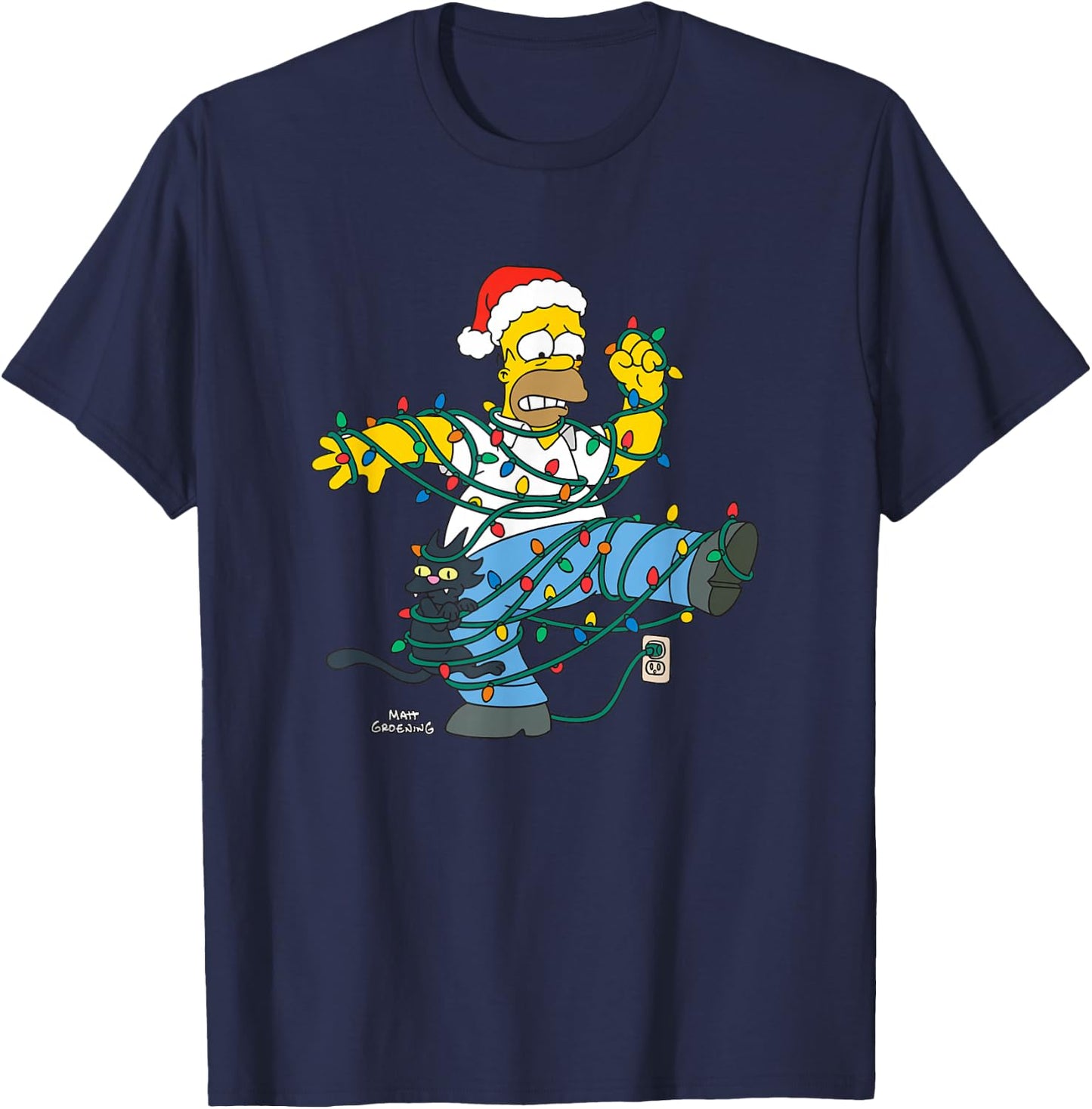 The Simpsons Holiday Homer Simpson Christmas Lights Tangle T-Shirt - T-Shirt | Navy