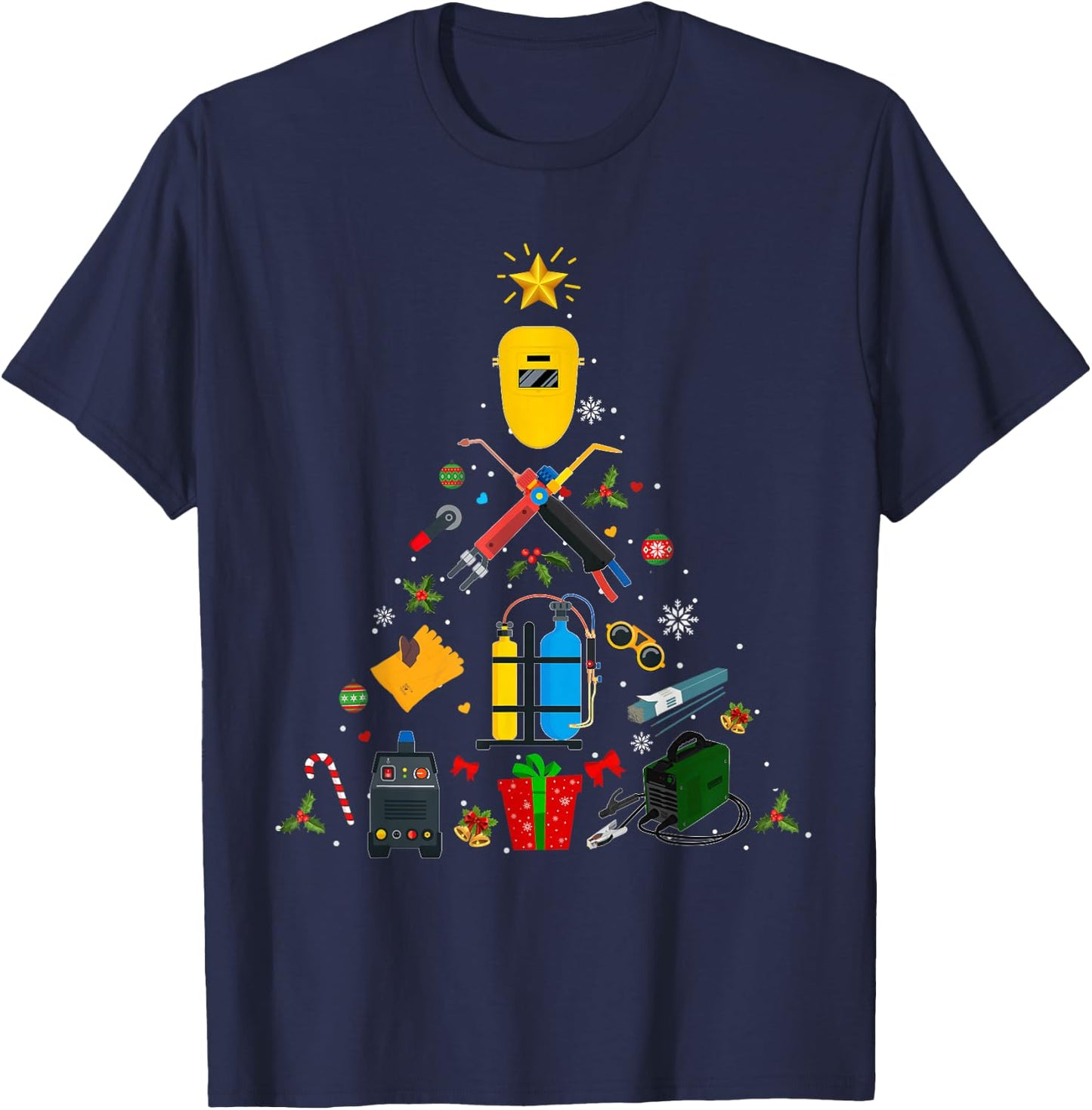 Welder Welding Christmas Ornament Tree Xmas Holiday 2021 T-Shirt - T-Shirt | Navy