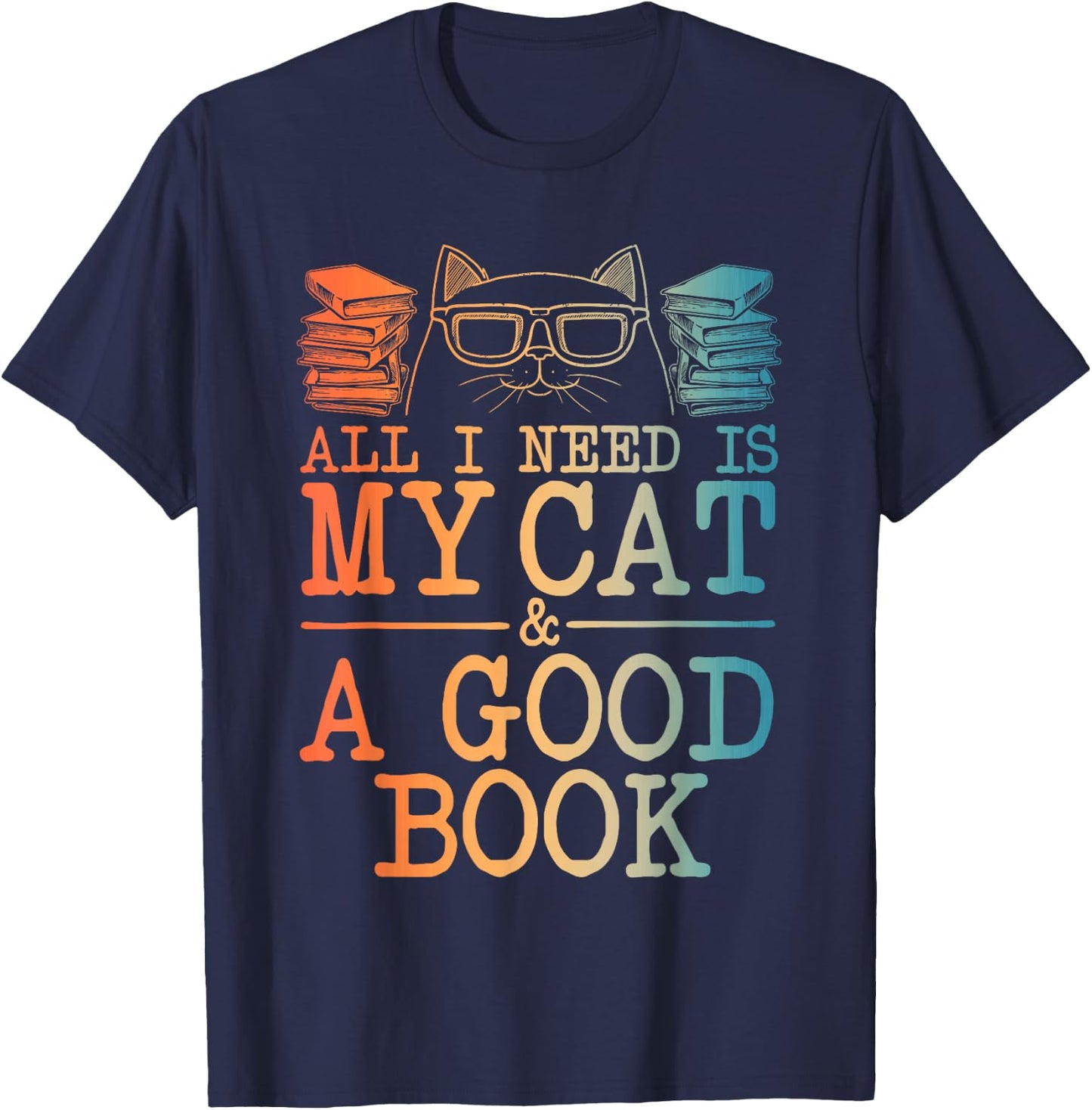 Cat & Book Art Women Cat Librarian Novel Book Lover T-Shirt - T-Shirt | Navy