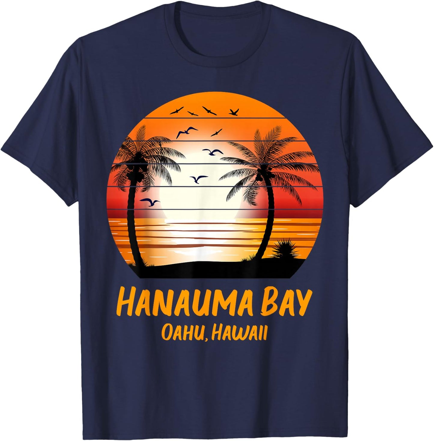 Hanauma Bay Oahu Hawaii Vintage Sunset Retro Summer Vacay T-Shirt - T-Shirt | Navy