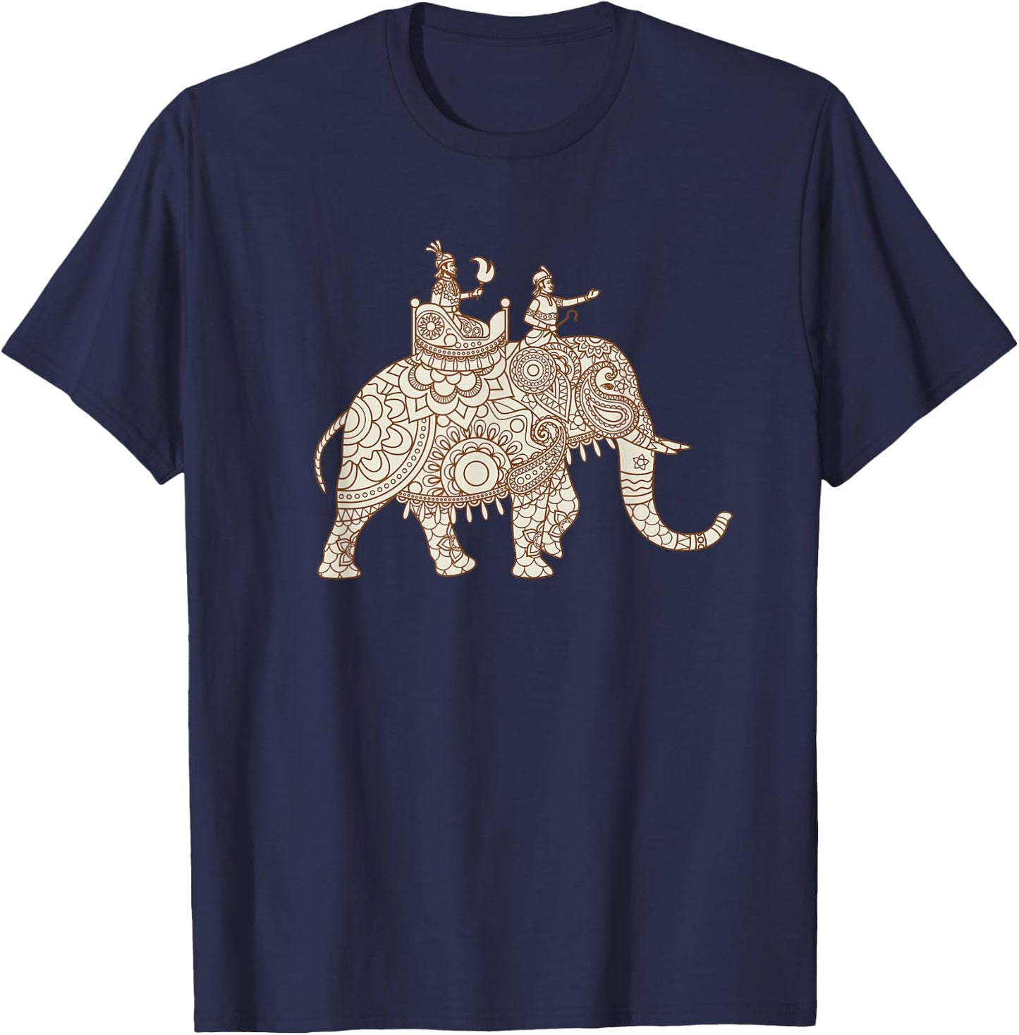 Indian Elephant Art Style Elephant Rider Paisley T-Shirt - T-Shirt | Navy