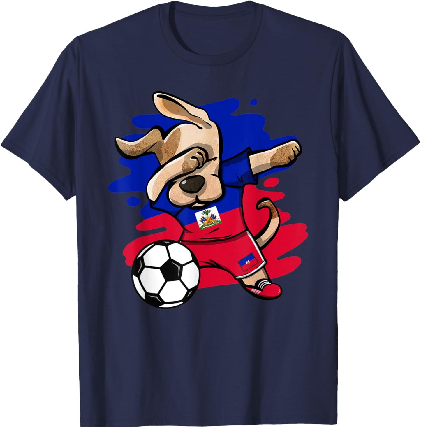 Dabbing Dog Haiti Soccer Fans Jersey Haitian Flag Football Men Women Kids T-Shirt - T-Shirt | Navy