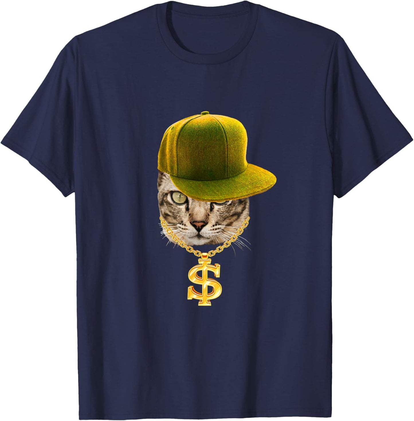 Rapper Cat with Cap and Chain Ghetto Hip Hop Culture T-Shirt - T-Shirt | Navy