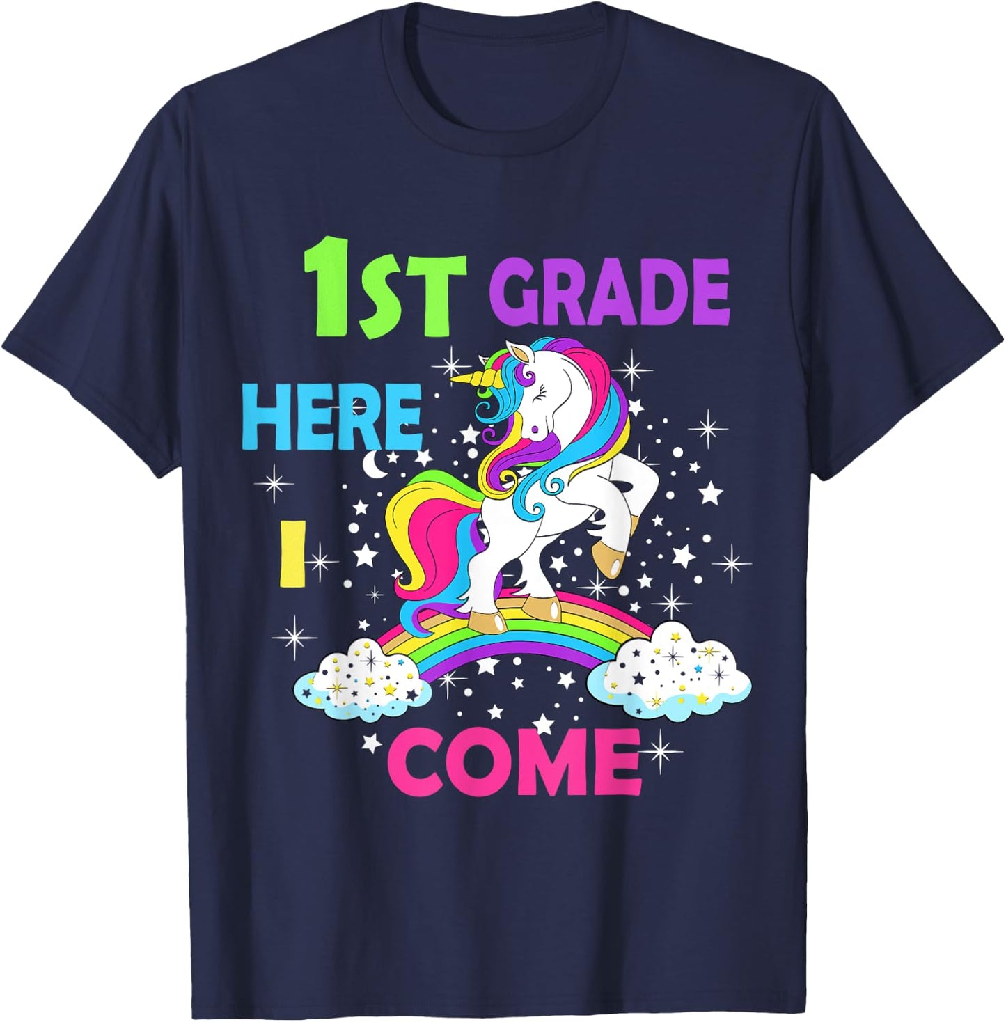 Back To School Unicorn Hello First Day of First grade Girls T-Shirt - T-Shirt | Navy
