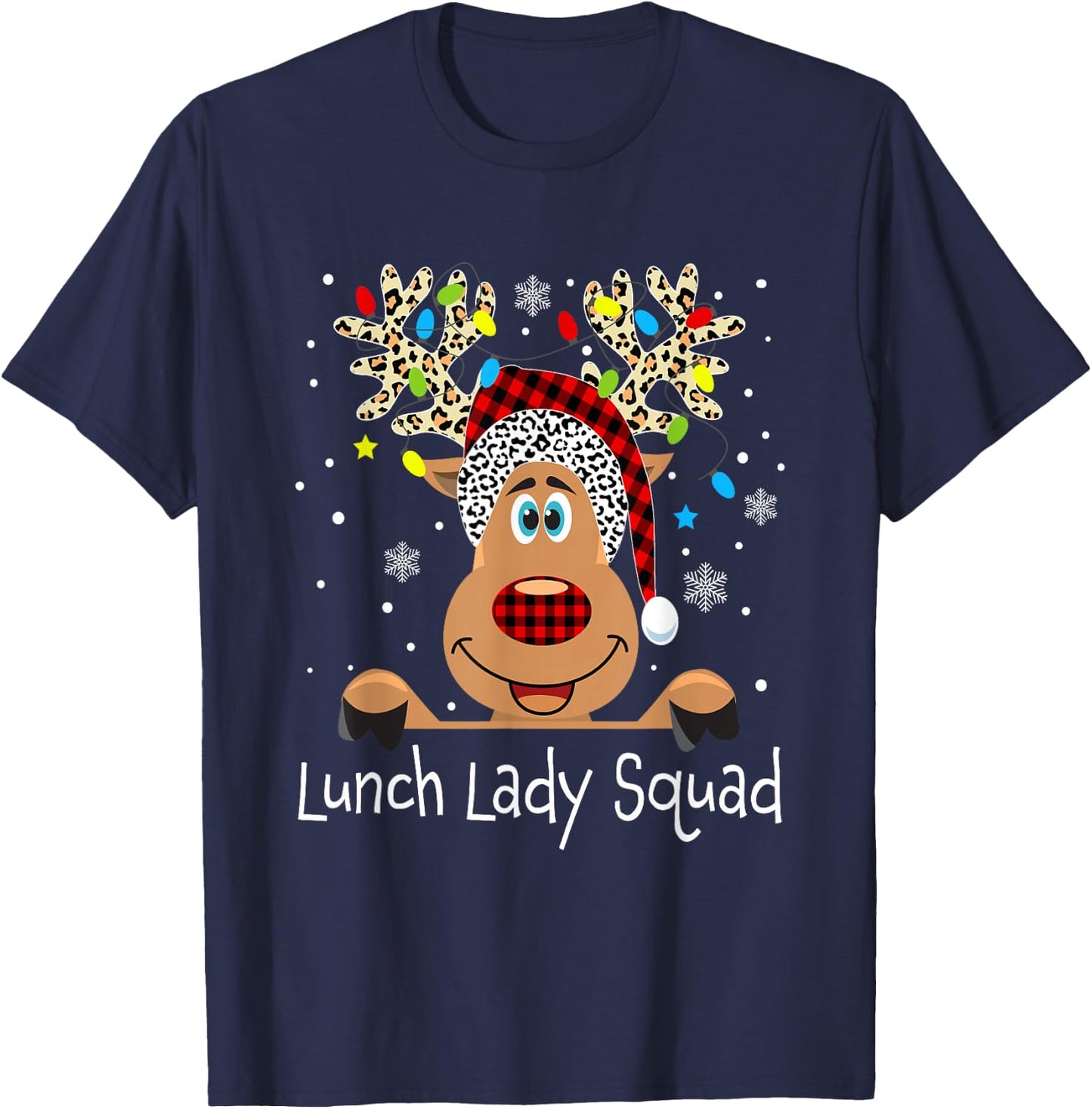Lunch Lady Squad Reindeer Funny Teacher Christmas Xmas T-Shirt - T-Shirt | Navy