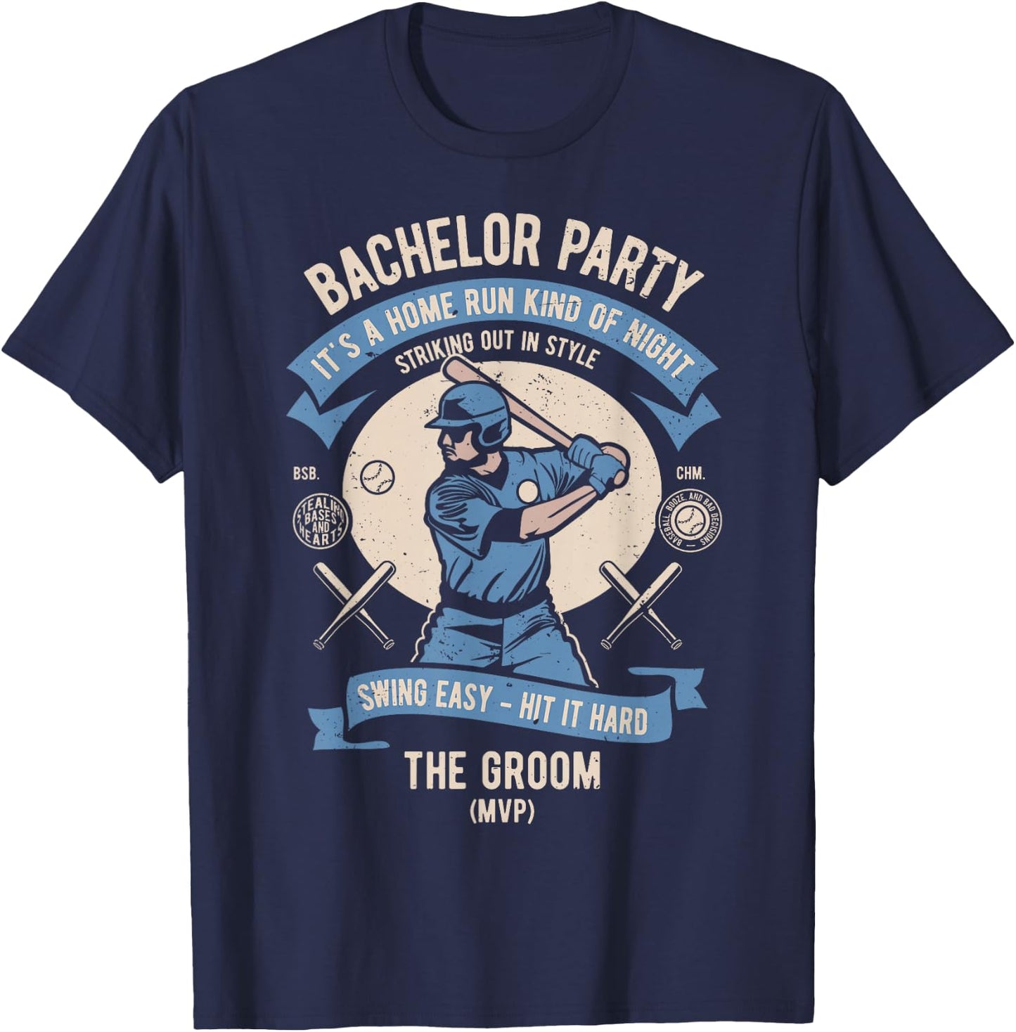 Retro Bachelor Party Baseball, Groom & Team Set 1 of 2 T-Shirt - T-Shirt | Navy