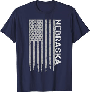 Distressed USA Flag Patriotic American from Nebraska T-Shirt - T-Shirt | Navy