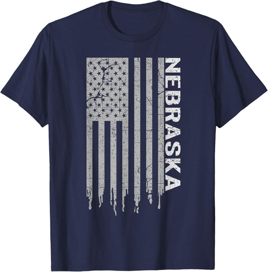 Distressed USA Flag Patriotic American from Nebraska T-Shirt - T-Shirt | Navy