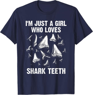 Funny Shark Teeth Design Girls Women Fossil Collecting Lover T-Shirt - T-Shirt | Navy