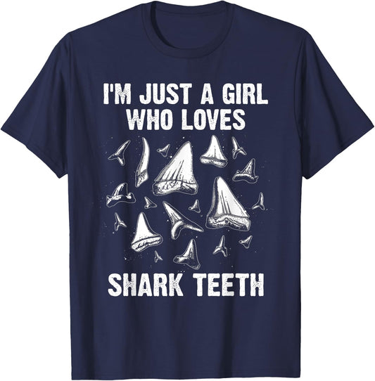 Funny Shark Teeth Design Girls Women Fossil Collecting Lover T-Shirt - T-Shirt | Navy
