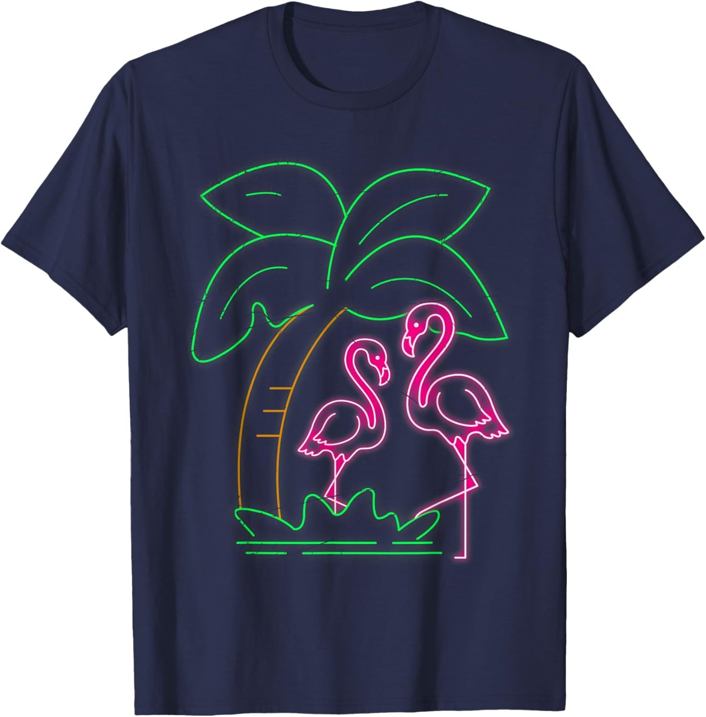 Exotic Bird Flamingos Tropical Animal Palm Tree Flamingo T-Shirt - T-Shirt | Navy