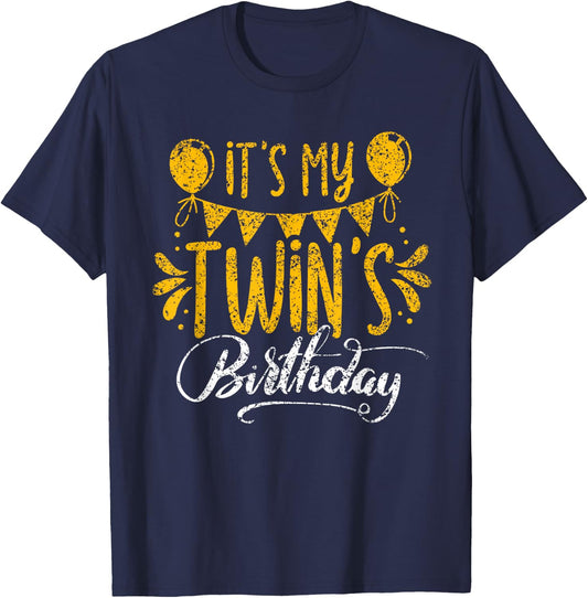 It's My Twin's Birthday Cute Twins Celebrate Twin T-Shirt - T-Shirt | Navy